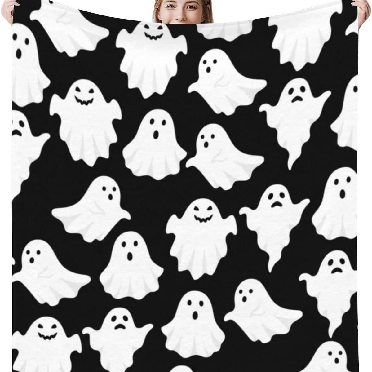 Spooky Ghost Pattern Throw Blanket – Cozy Home Decor, Halloween Gift