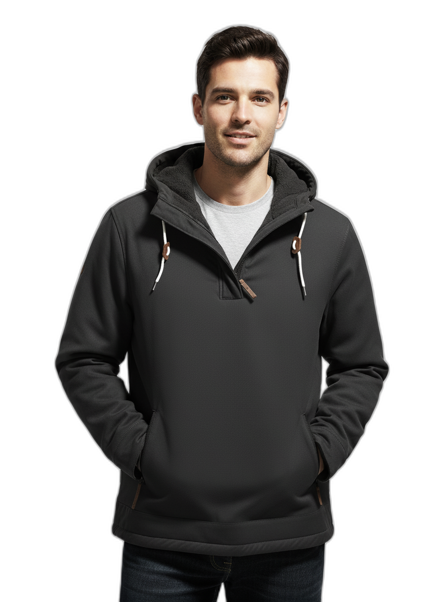 Stylish Winter Hoodie for Men - Warm Fleece Material Black