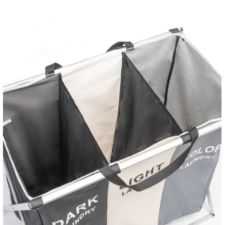 Triple Collapsible Laundry Basket with 3 Compartments, Aluminum Frame – Space-Saving, Home Organization