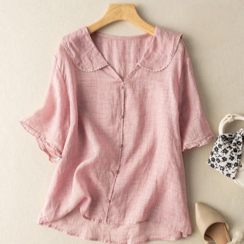 Vintage Button Detail Blouse | Lightweight Fabric | Casual Women's Top