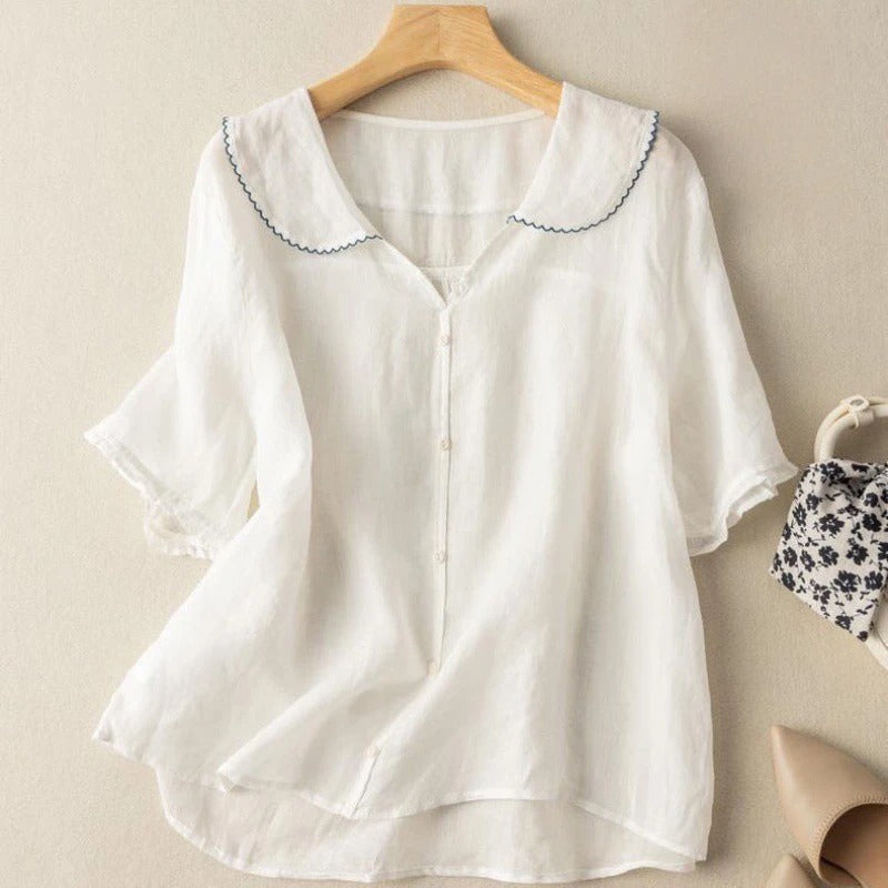 Vintage Button Detail Blouse | Lightweight Fabric | Casual Women's Top