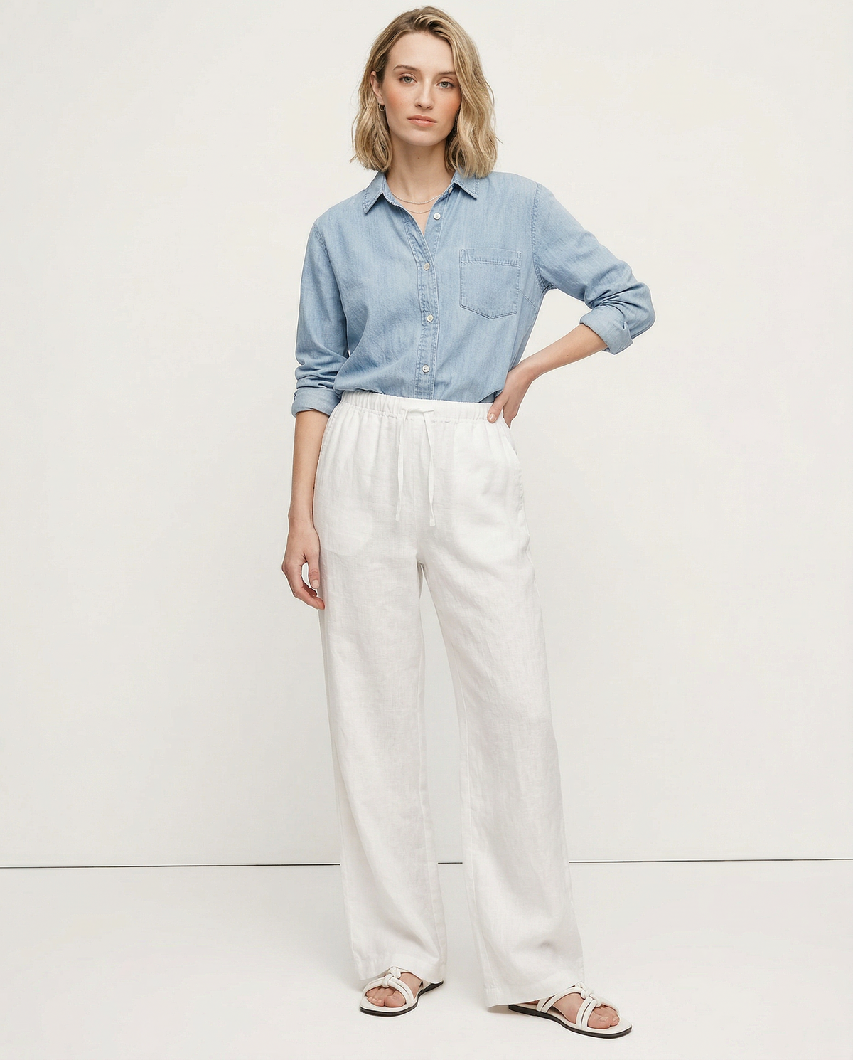 Wide Leg Linen Pants for Women - Lightweight Seaside Summer Trousers