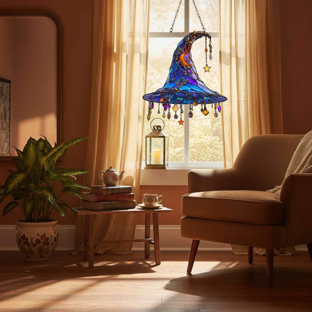Witch Hat Tabletop Decor in Blue and Black – Halloween Party, Home Decoration