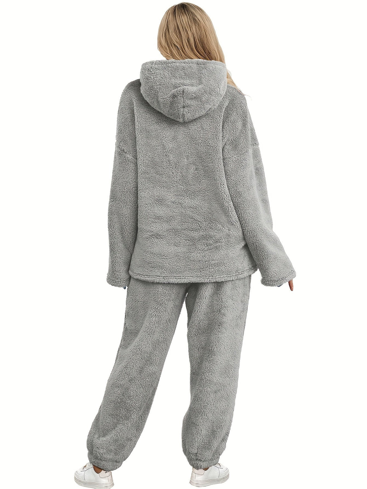 Women's Fleece Loungewear Set with Shawl Collar Hoodie & Trousers – Casual, Relaxing