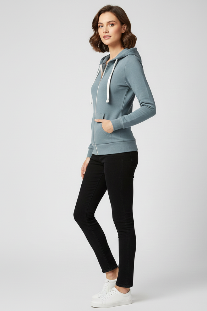 Women's Hoodie with Front Zipper, Kangaroo Pockets – Casual, Everyday Wear