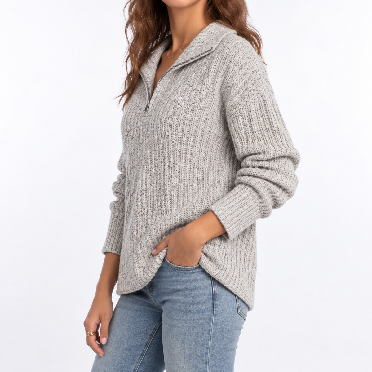 Women's Textured Knit Sweater – Quarter Zip, Relaxed Fit – Casual, Everyday Wear