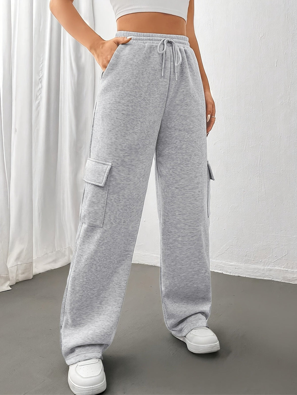Cargo Sweatpants Women's Grey Relaxed Fit with Drawstring – Casual, Loungewear