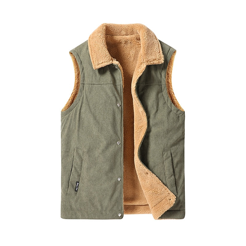 Corduroy Vest Men's Sherpa Fleece-Lined – Casual Layering, Winter Warmth