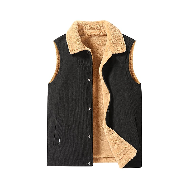 Corduroy Vest Men's Sherpa Fleece-Lined – Casual Layering, Winter Warmth