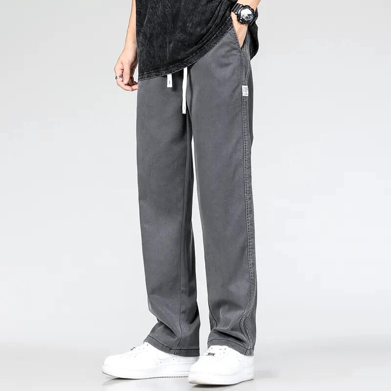 Men's Green Cotton Denim Trousers with Drawstring – Casual, Office