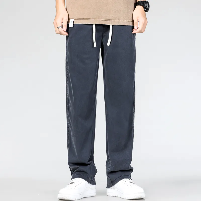 Men's Green Cotton Denim Trousers with Drawstring – Casual, Office