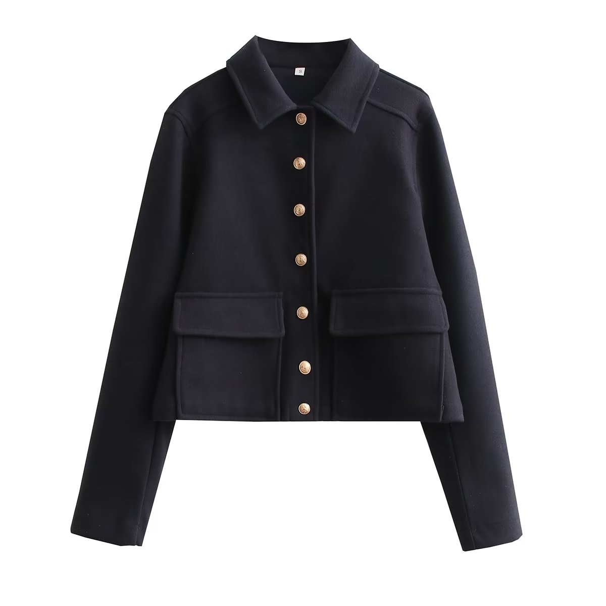 Cropped Wool-Blend Jacket Women's Collared Button-Front – Casual, Office