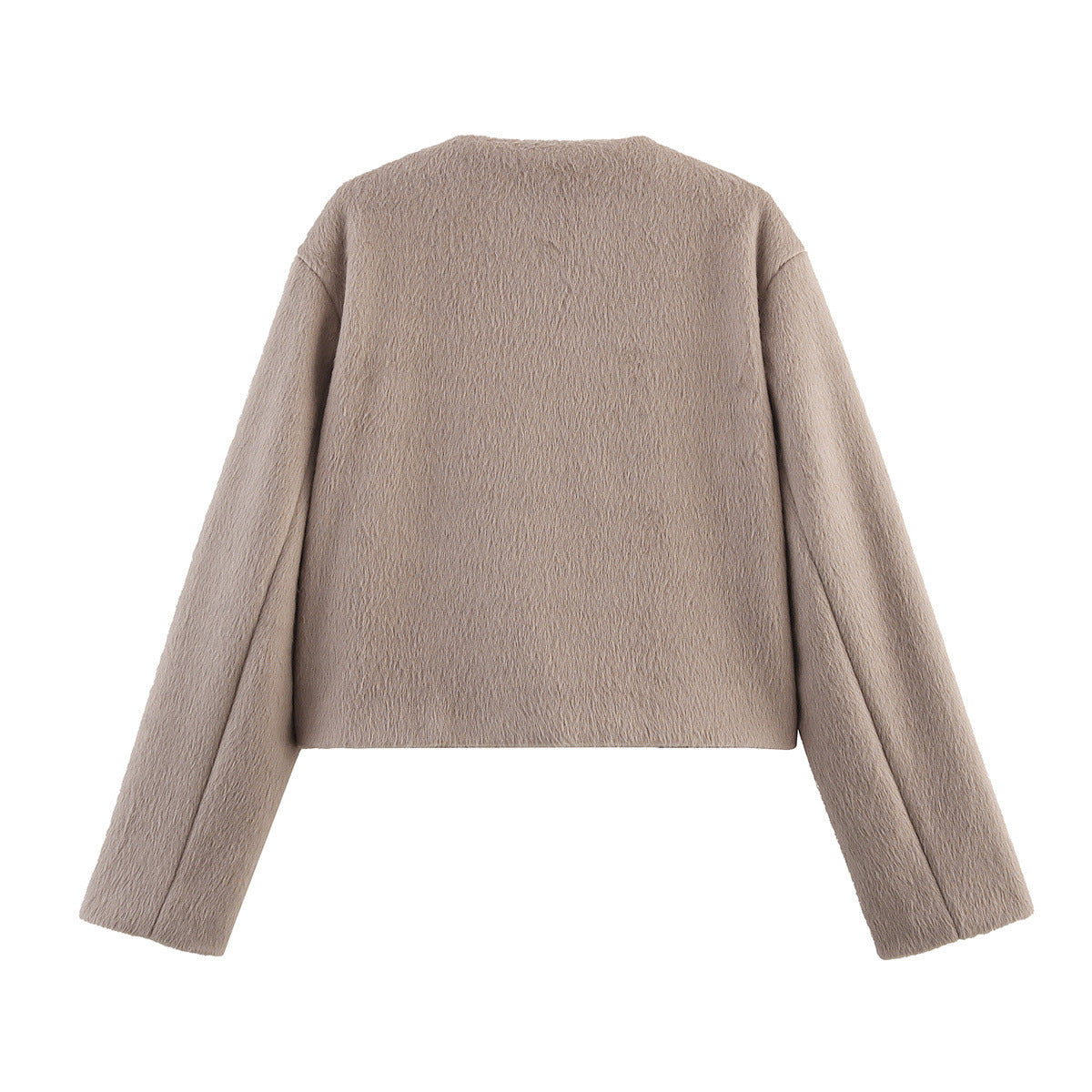 Cropped Wool-Blend Jacket Women's Collarless Button-Front with Pockets – Casual, Office