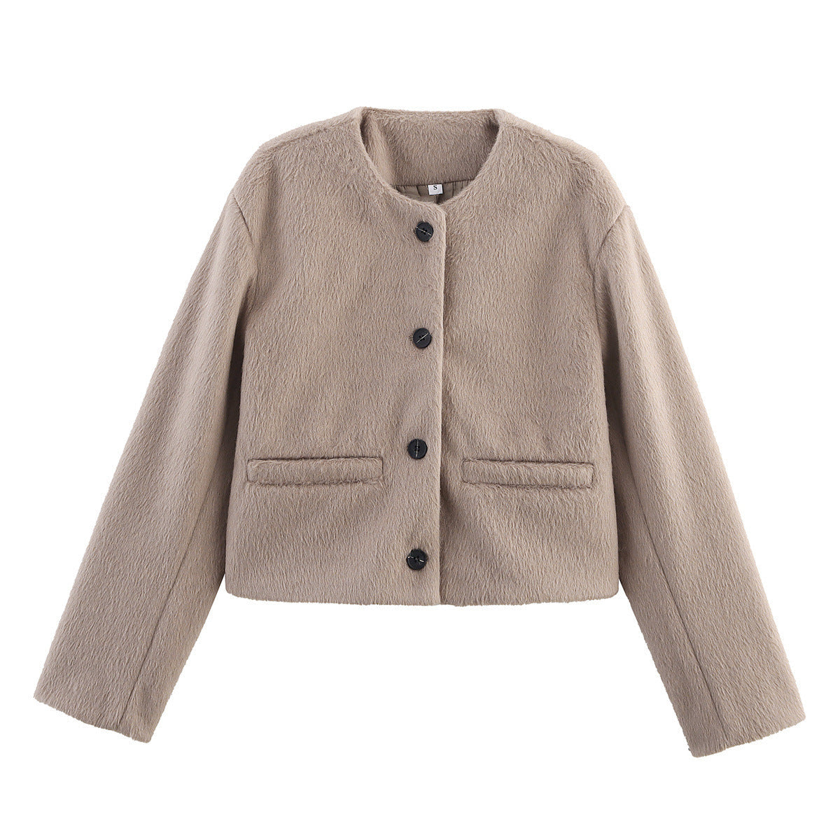 Cropped Wool-Blend Jacket Women's Collarless Button-Front with Pockets – Casual, Office