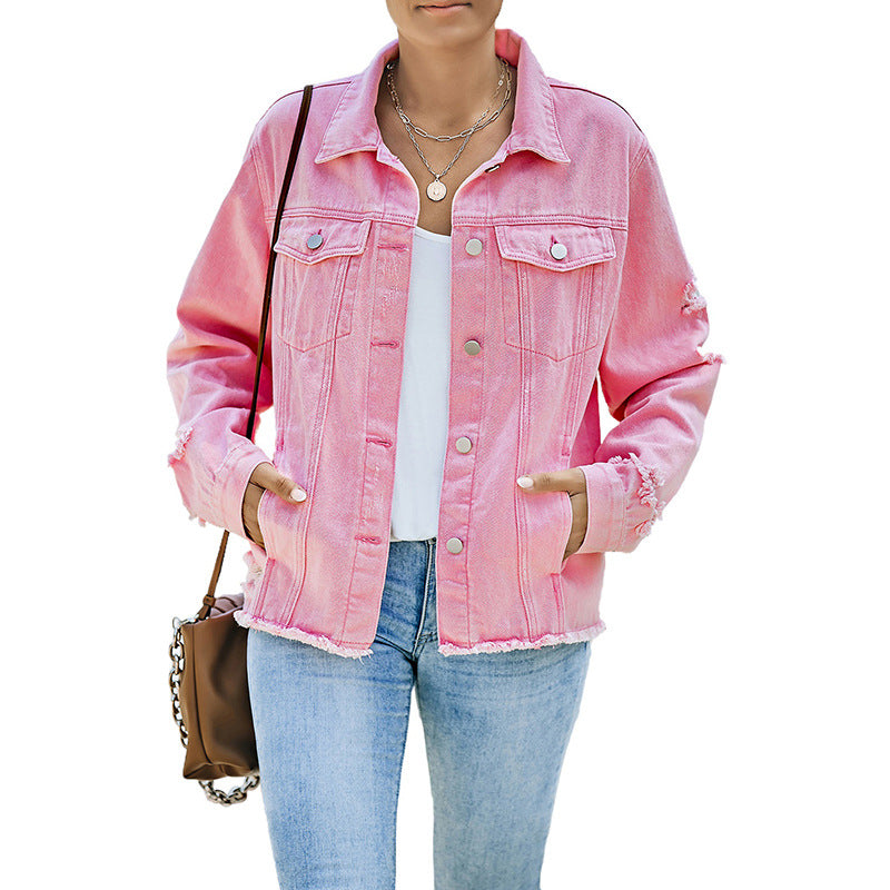 Denim Jacket Women's Distressed Green – Casual, Office