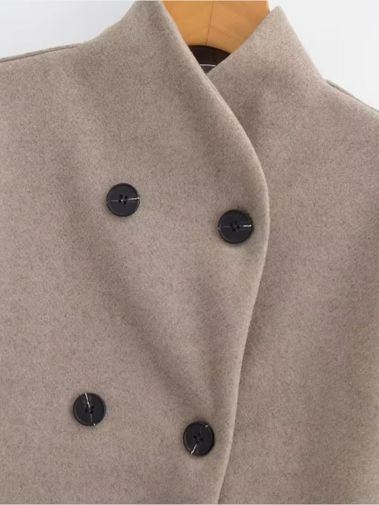 Double-Breasted Blazer Coat Women's Loose Fit Stand Collar Jacket – Office, Casual