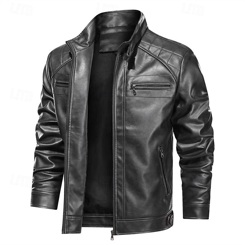 Faux Leather Biker Jacket Men's Red Zip-Up Moto Coat – Casual, Gift