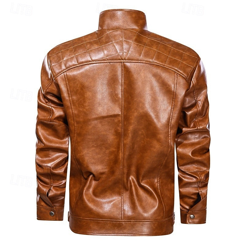 Faux Leather Biker Jacket Men's Red Zip-Up Moto Coat – Casual, Gift