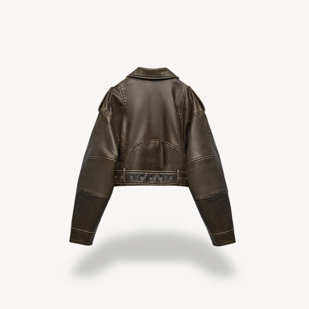 Faux Leather Cropped Biker Jacket Women's Zip Front – Casual, Office