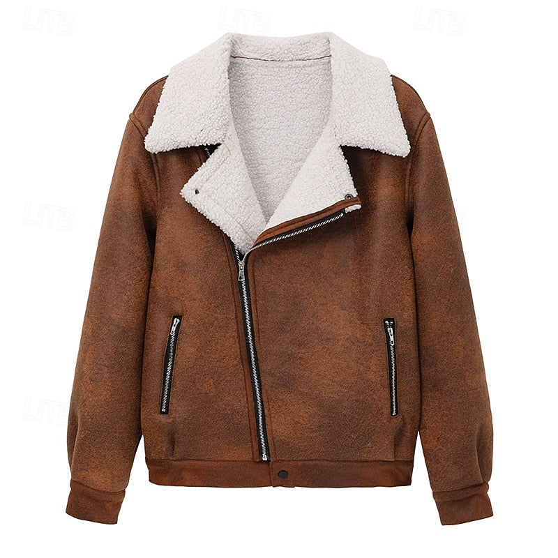 Faux Suede Sherpa Fleece Winter Jacket Men's Brown – Casual, Warm Outerwear