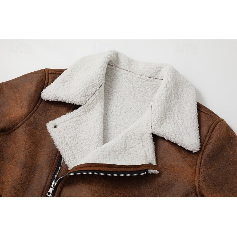 Faux Suede Sherpa Fleece Winter Jacket Men's Brown – Casual, Warm Outerwear