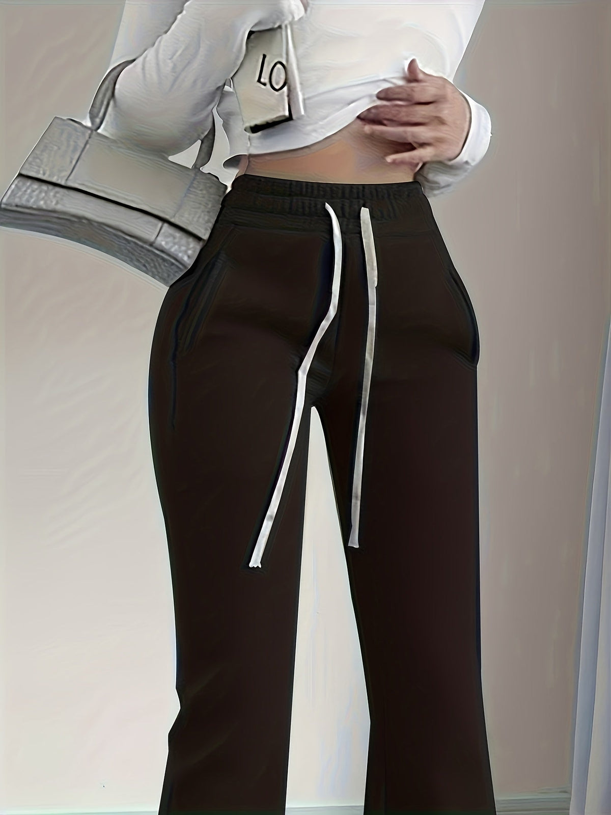 Flared Lounge Pants High-Waist Drawstring Women's – Casual, Everyday Comfort