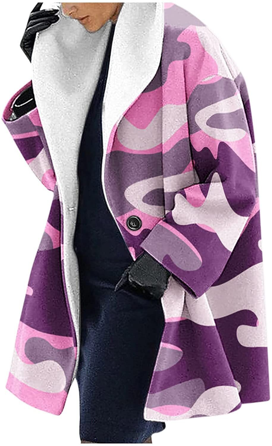 Fleece Coat Women's Floral Print Red Shawl Collar – Casual, Winter