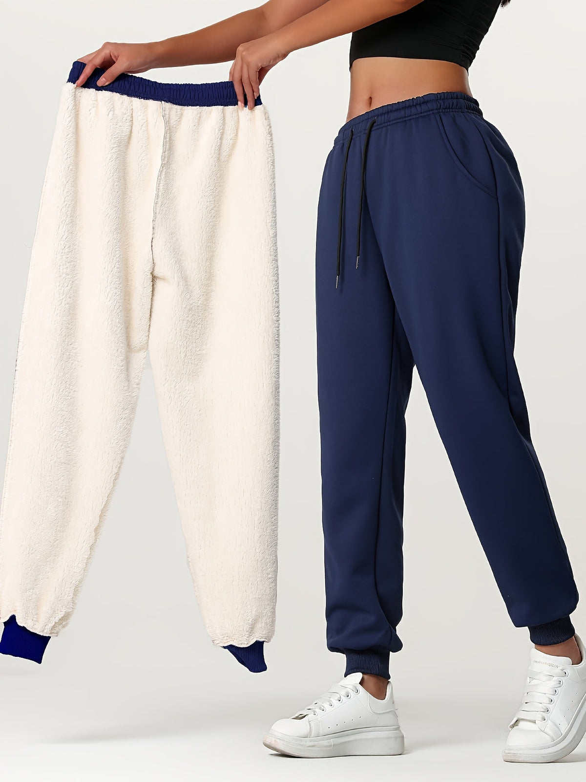 Fleece Joggers Women's Drawstring Sweatpants Elastic Waist – Casual, Home Loungewear