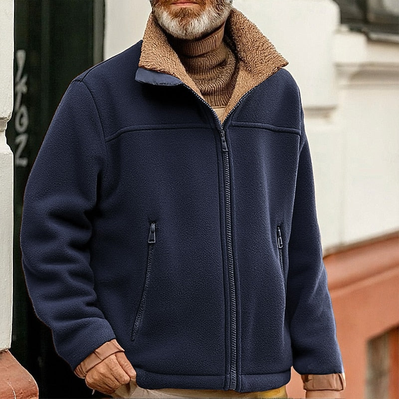 Fleece Jacket Brown Sherpa Collar Full-Zip – Casual Winter Outerwear, Everyday Wear