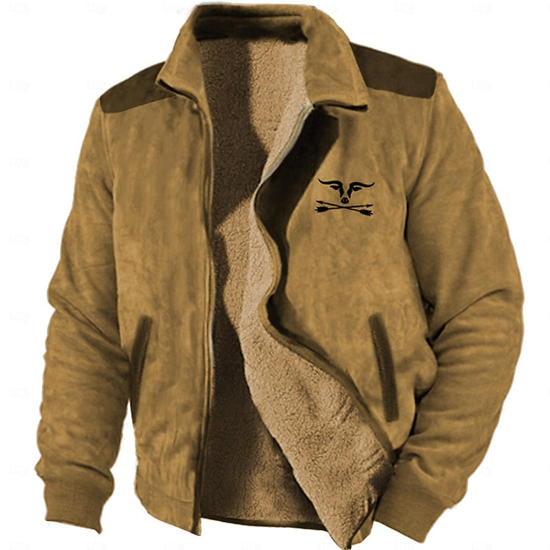Fleece-Lined Zip Jacket Men's Brown Sherpa Coat – Casual, Winter Outdoor