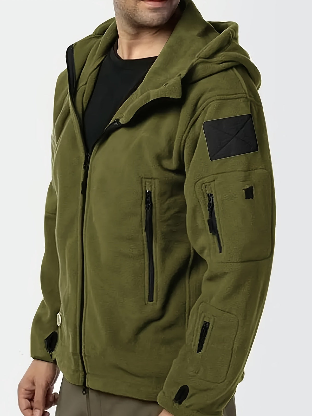 Fleece Tactical Jacket Men's Gray Hooded Full-Zip – Outdoor, Casual