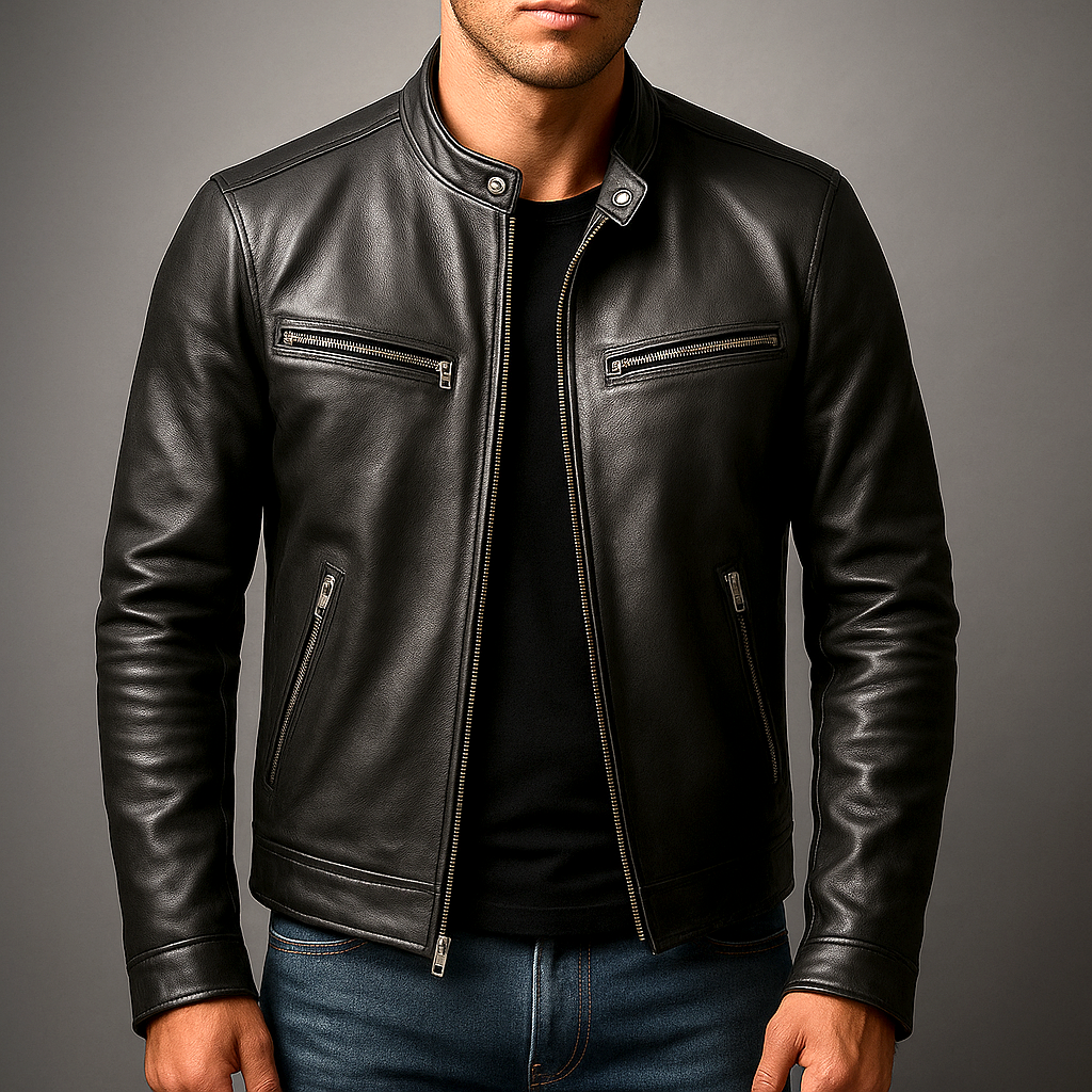 Moto Jacket Men's Zip-Up Biker Coat – Office, Gift
