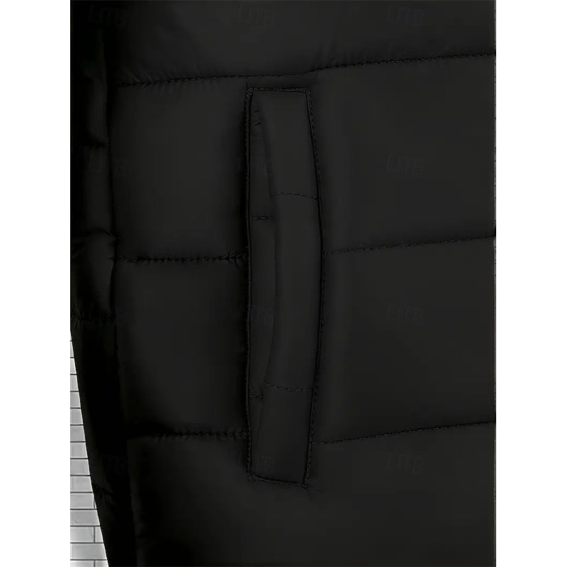 Hooded Puffer Jacket Men's Black Quilted Zip-Up Coat – Casual, Winter Outerwear