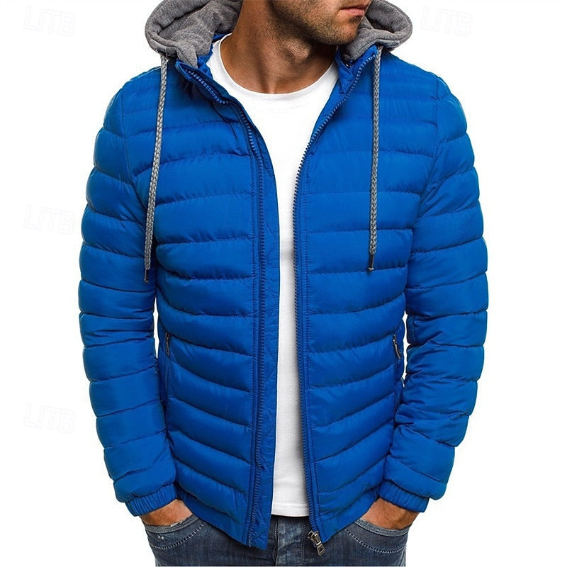 Hooded Puffer Jacket Men's Quilted Zip-Up – Casual Winter Coat, Warm Outdoor Wear