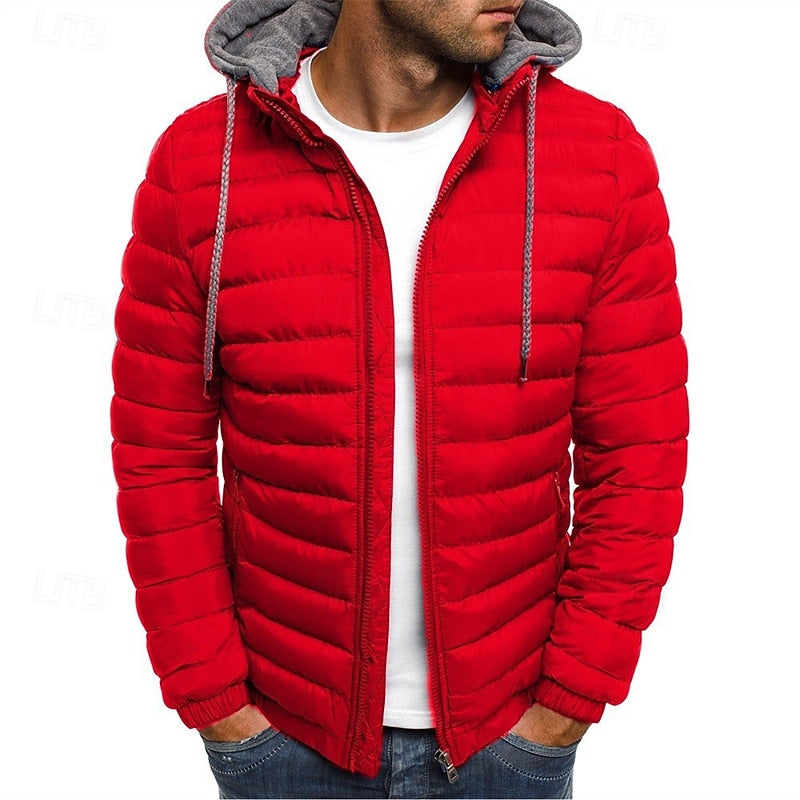 Hooded Puffer Jacket Men's Quilted Zip-Up – Casual Winter Coat, Warm Outdoor Wear