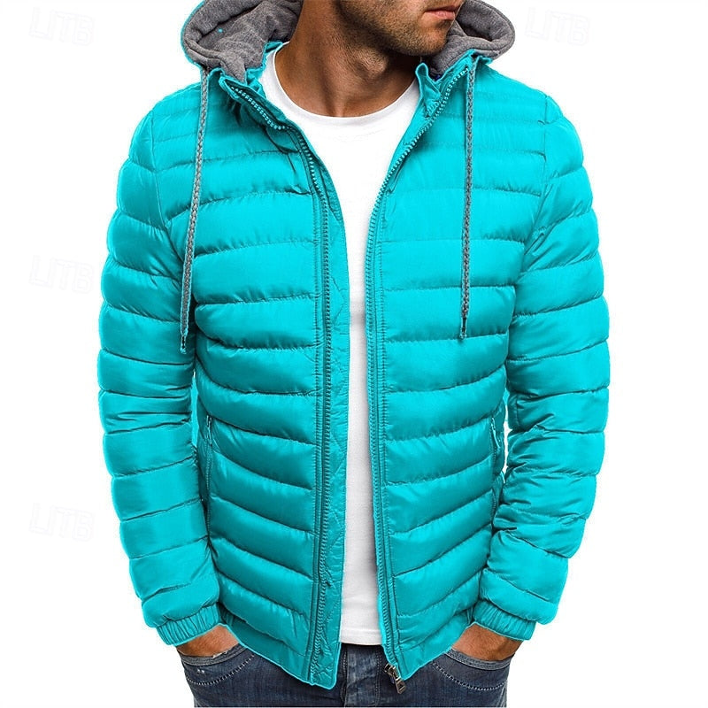 Hooded Puffer Jacket Men's Quilted Zip-Up – Casual Winter Coat, Warm Outdoor Wear
