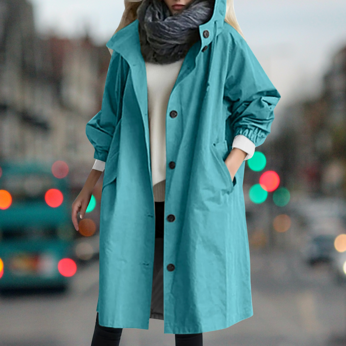 Hooded Trench Coat Women's Long Jacket with Pockets – Casual, Office