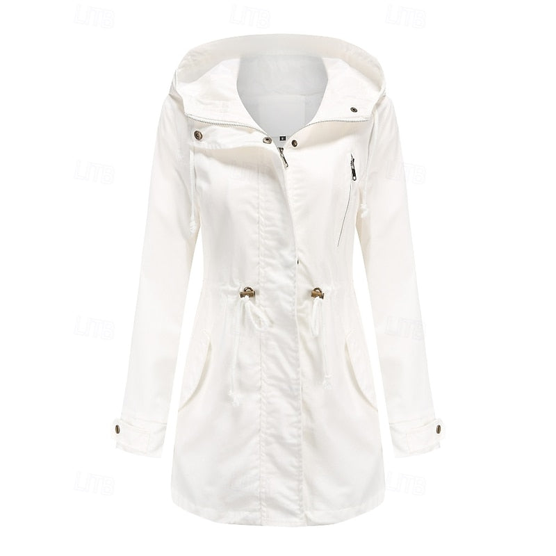 Hooded Utility Coat Women's Army Green Zip-Up Jacket – Casual, Office