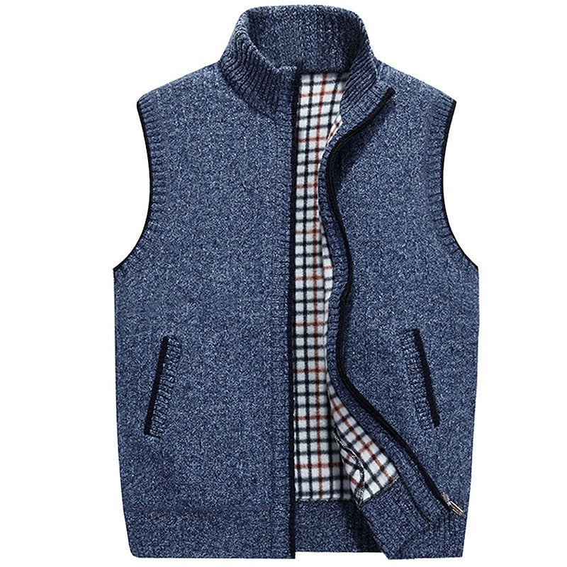 Knit Sweater Vest Men's Zip-Up Fleece Lined Gray – Casual, Office