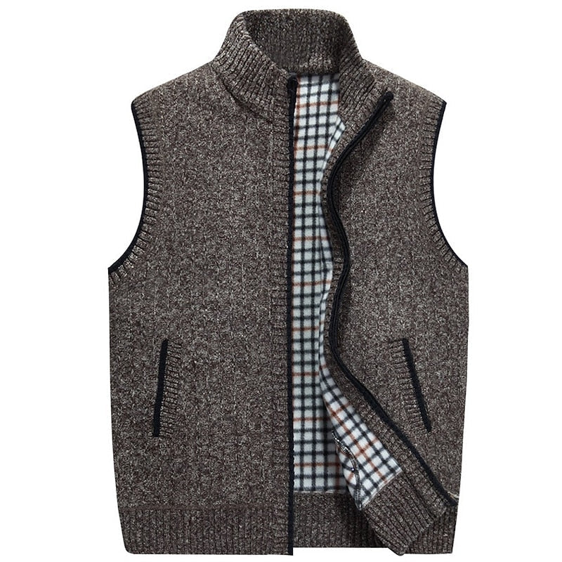 Knit Sweater Vest Men's Zip-Up Fleece Lined Gray – Casual, Office