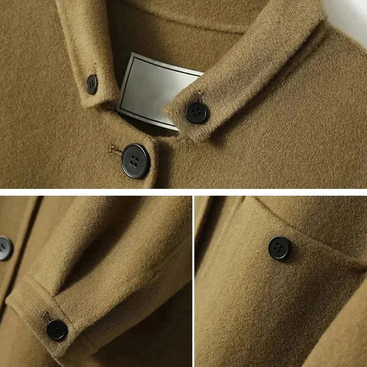 Long Coat Women's Wool Blend Olive Green with Pockets – Casual, Office