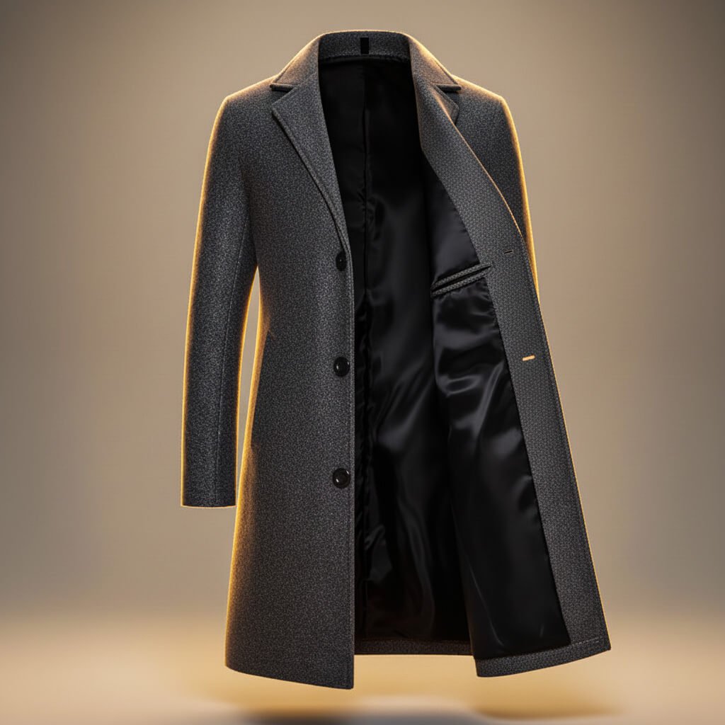 Gray Long Overcoat Men's Single-Breasted – Office, Holiday
