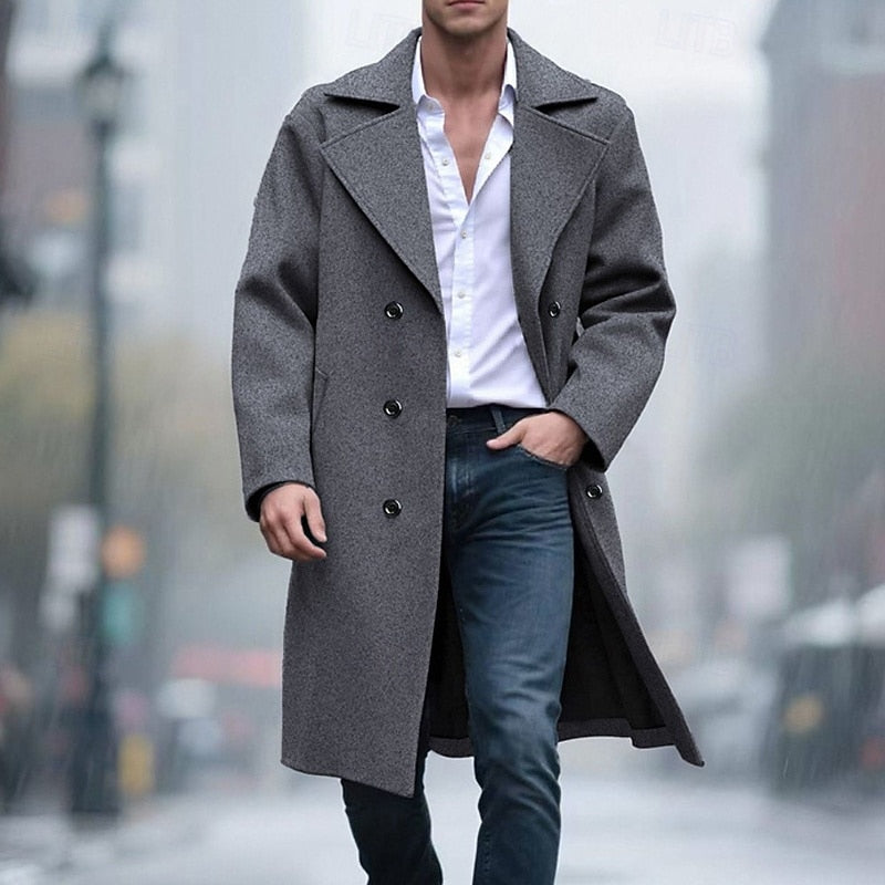 Men's Double-Breasted Gray Trench Coat – Office, Casual