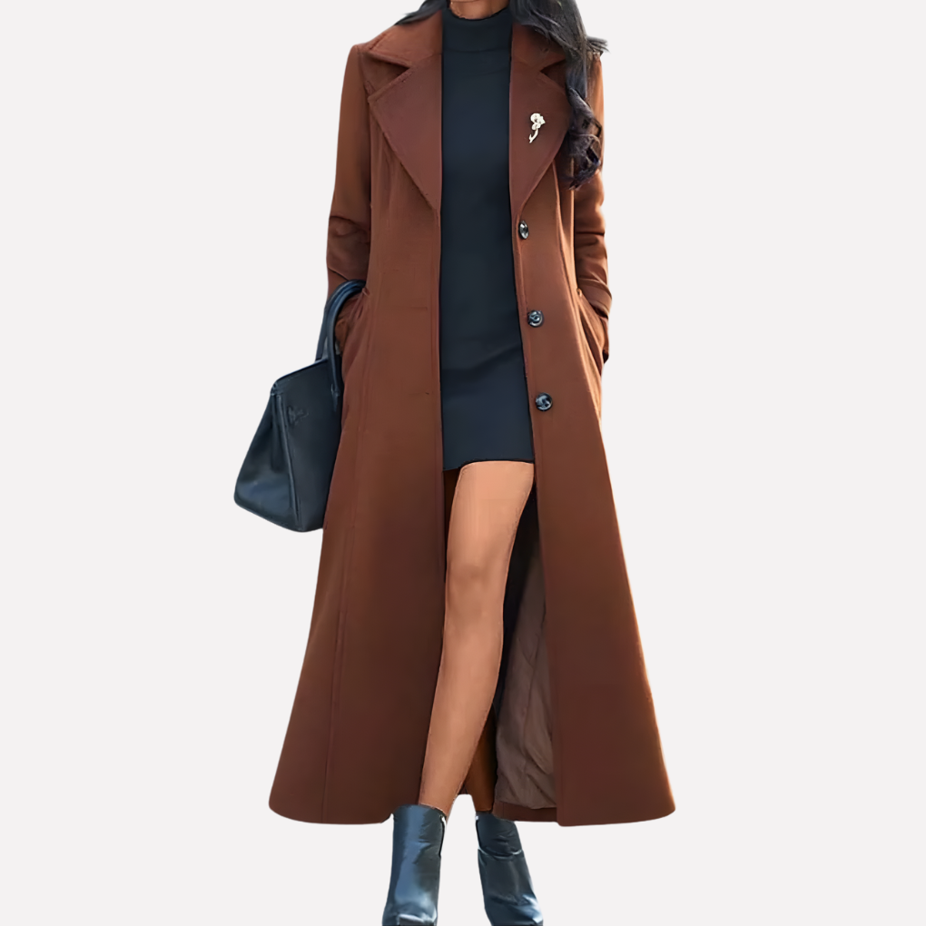 Damen Lange Trenchcoat Schwarz Doppelreihig mit Gürtel – Casual, Büro, Geschenk