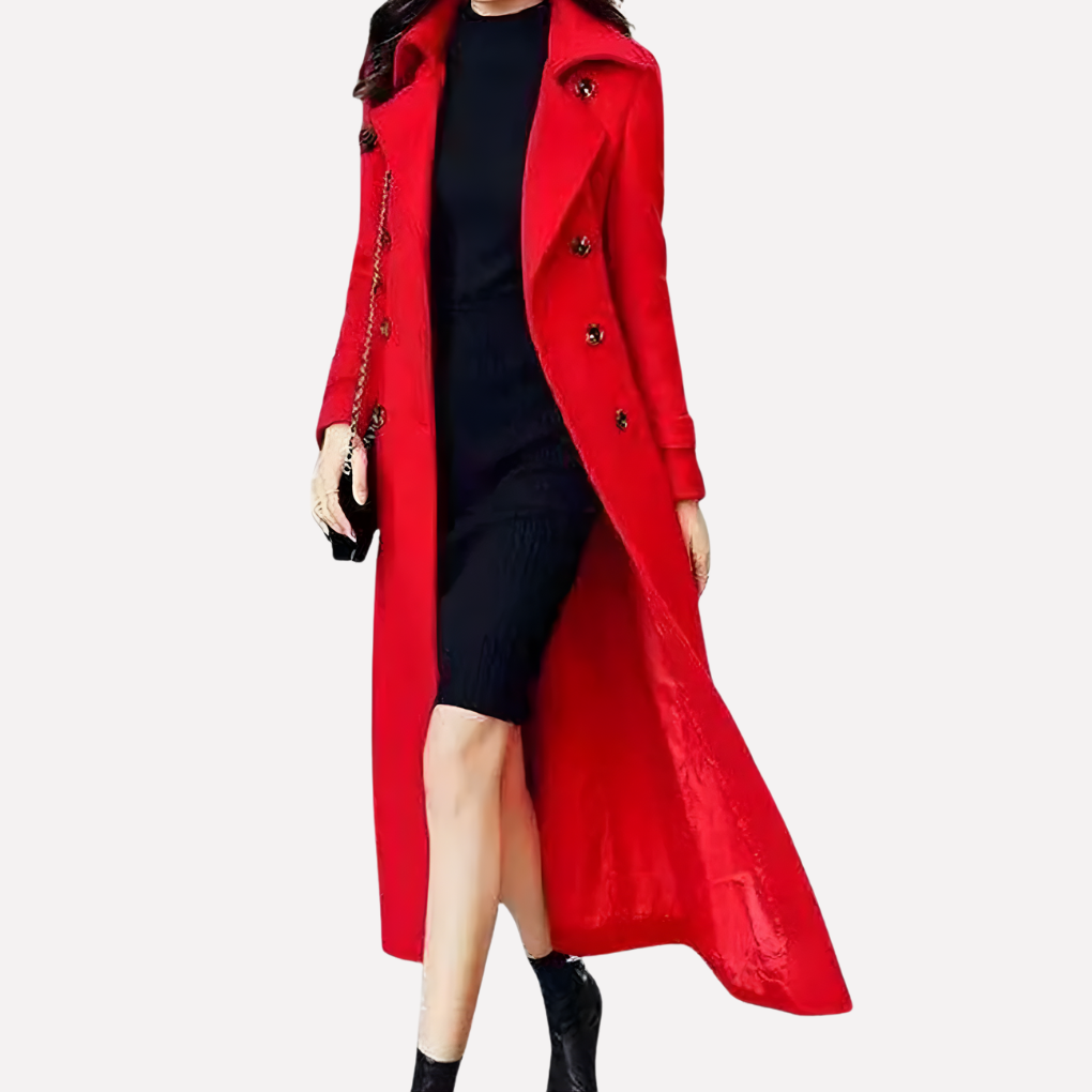 Damen Lange Trenchcoat Schwarz Doppelreihig mit Gürtel – Casual, Büro, Geschenk