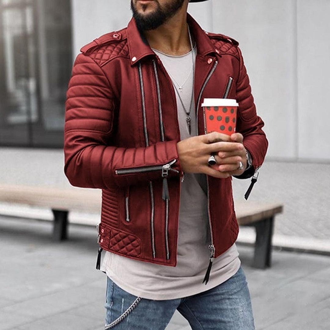 Men's Biker Jacket with Quilted Shoulders – Casual Wear, Stylish Outfits