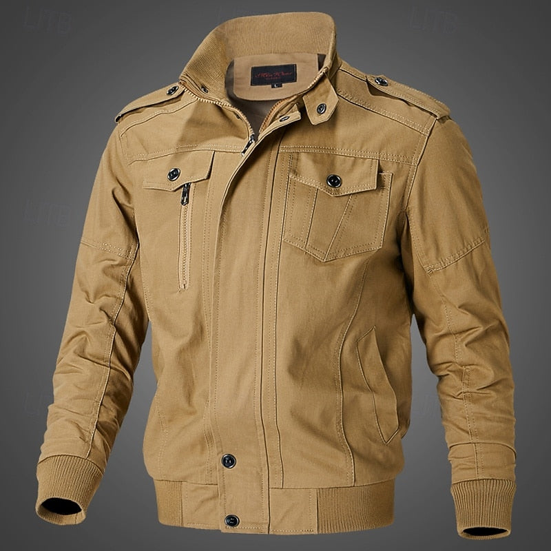 Men's Cotton Field Jacket Khaki Zip-Up Bomber – Casual, Office Wear