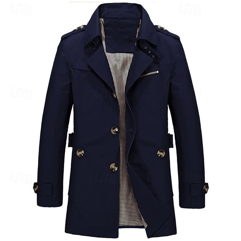 Men's Cotton Trench Coat Mid-Length Single-Breasted – Casual, Office