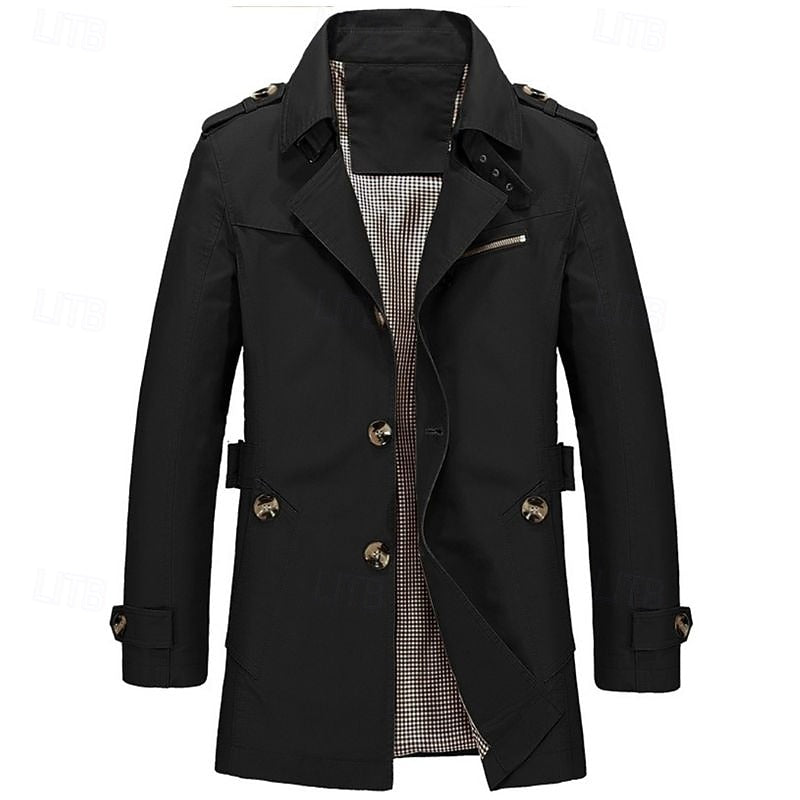 Men's Cotton Trench Coat Mid-Length Single-Breasted – Casual, Office