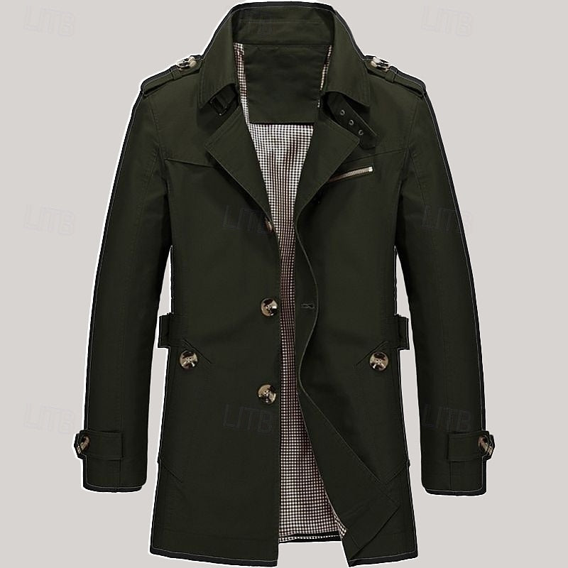 Men's Cotton Trench Coat Mid-Length Single-Breasted – Casual, Office